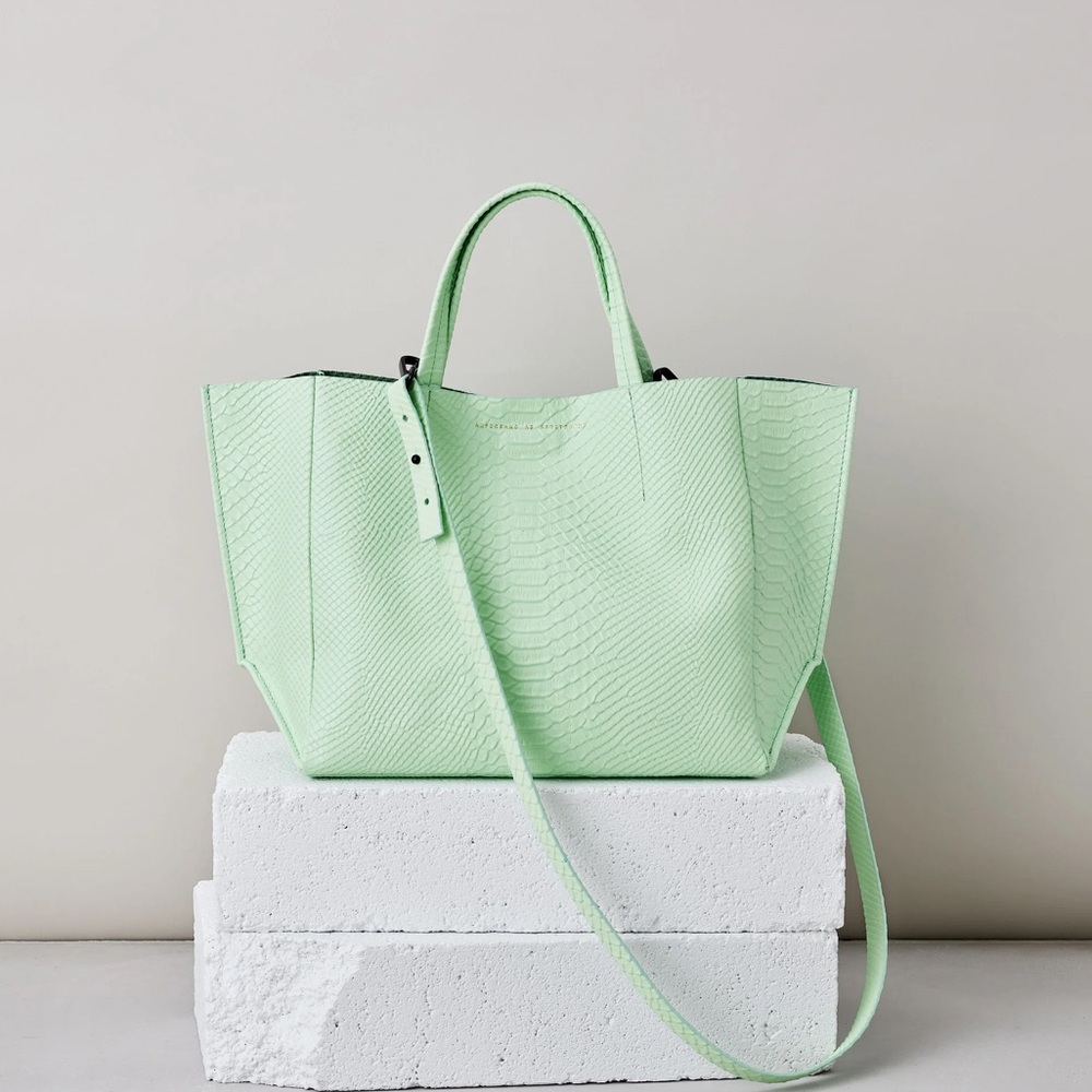 Ampersand As Apostrophe Mint Green Python Embossed Leather Half Tote Spring NWT - Picture 3 of 12